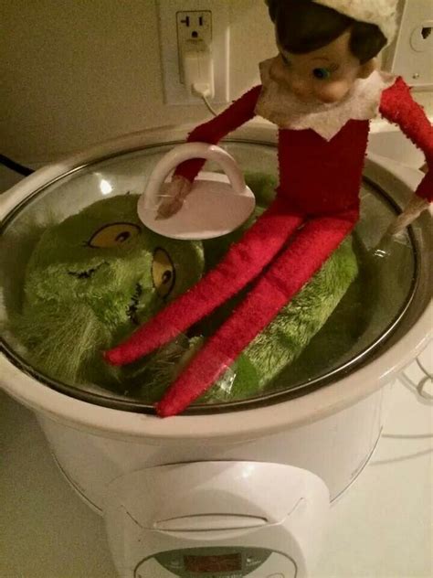 Elf On The Shelf Traps The Grinch In The Crock Pot Elf On The Shelf Elf Shelves