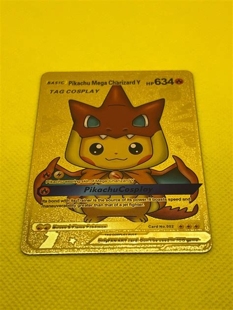 Mavin Pikachu Mega Charizard Tag Cosplay Gold Foil Fan Art Card