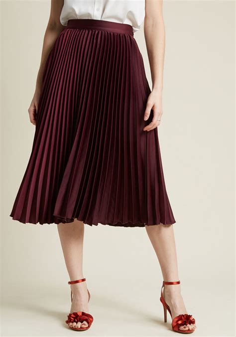 Polished Pleated Midi Skirt In Burgundy Modcloth