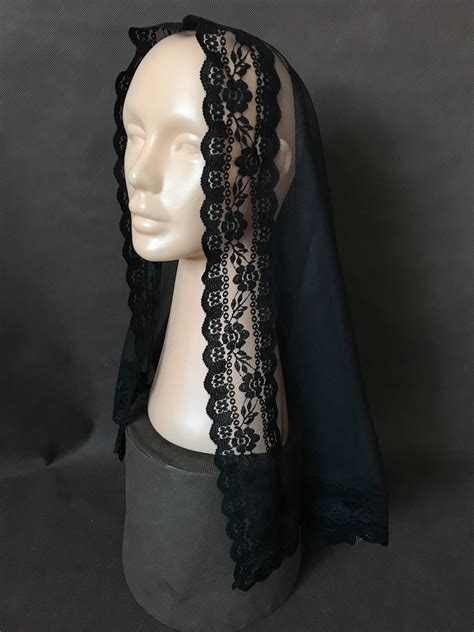 Elegant Black Mantilla D Shape Chapel Veil Tulle And Lace Etsy
