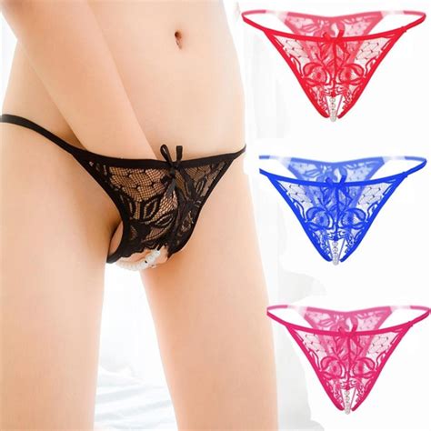 New Fashion Latest Women S Sexy Underwear Open Crotch Lace Pearl G String Panties Shorts Thong
