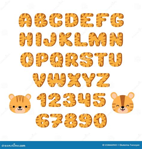 Tiger Alphabet Of Bold Orange Letters With Transparent Stripes Cartoon