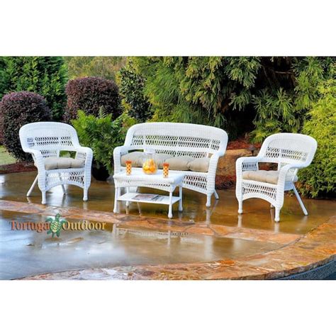 Tortuga Outdoor Portside 4pc White Wicker Patio Furniture Seating Set With Sand Cushions Wicker