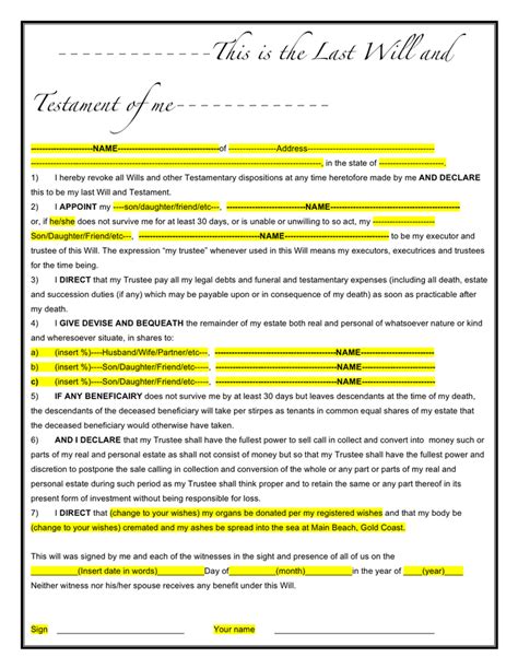 Last Will And Testament Form Fillable Printable Pdf And Forms Images And Photos Finder