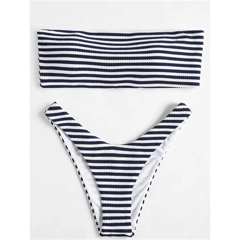 zaful textured stripe bandeau bikini set strapless swimwear women swimsuit padded swimwear high