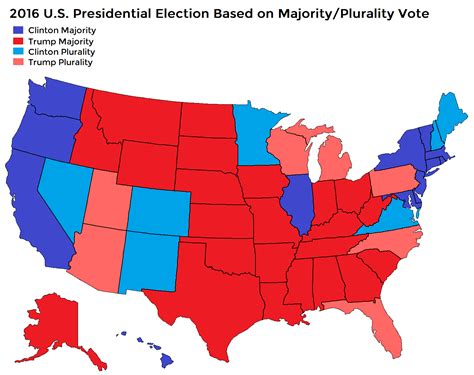 2016 Us Electoral Map Based On Majorityplurality Vote Electoral Map