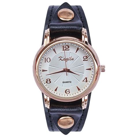Shop Round Face And Leather Strap Womens Watches Blackgold Jumia