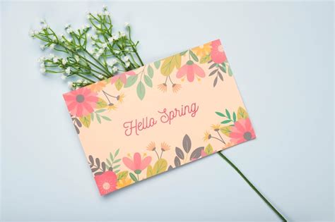 Premium Psd Flat Lay Of Floral Card For Spring