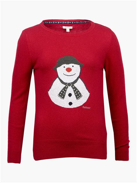 Barbour Highland Snowman Christmas Jumper Red At John Lewis And Partners