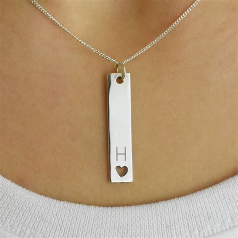 Personalised Initial Heart Bar Sterling Silver Necklace By Ellie Ellie