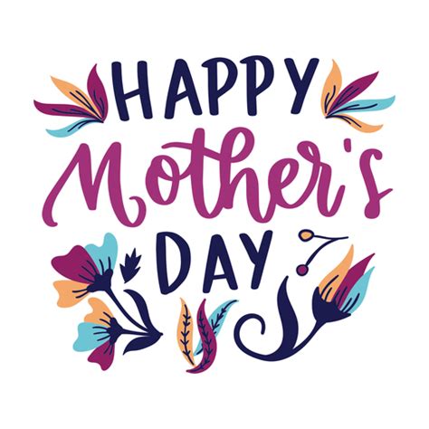 Feliz Día De La Madre Texto De Flores En Inglés Pegatina Descargar