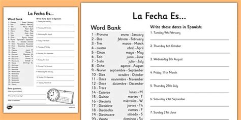 Actualmente se miden las fechas en occidente a partir de un año cercano al nacimiento de cristo, el año 1. FREE! - Spanish Date Writing Worksheet - Months of the Year