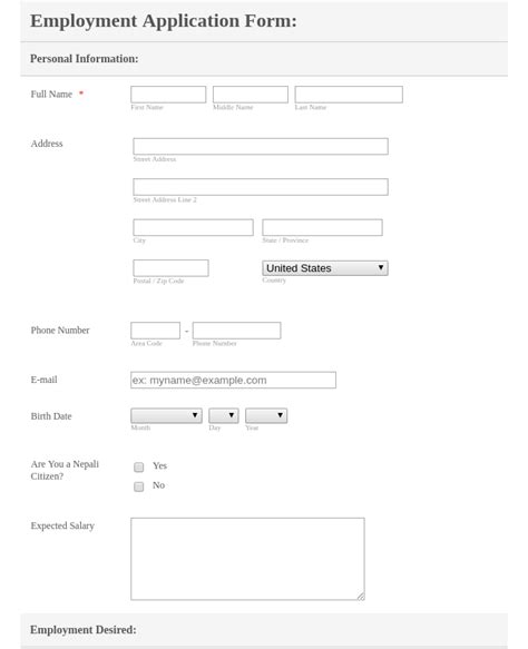 employment application form template jotform