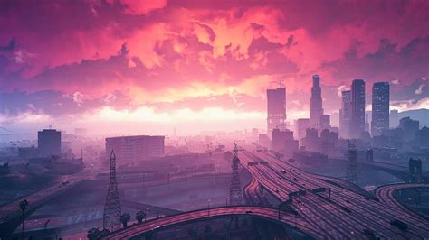 Grand Theft Auto V Sunset Artwork 1440p Resolution Background And