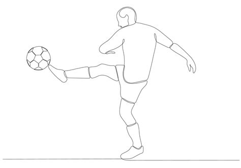 Continuous Line Drawing Of Male Soccer Player Kicking The Ball Single