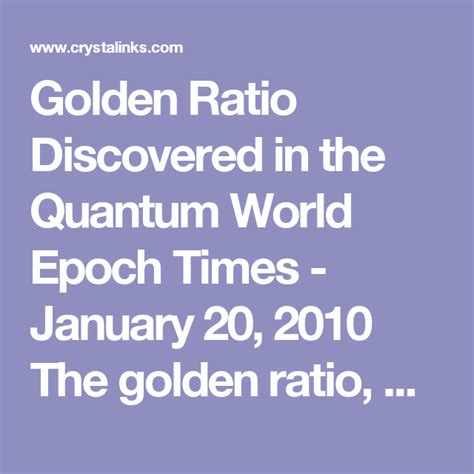 Golden Ratio Discovered In The Quantum World Epoch Times January 20