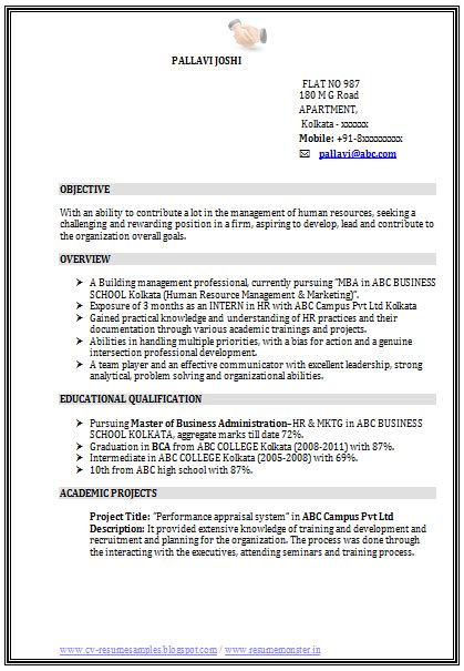 Sample resume for freshers mba hr and marketing mbm legal. Over 10000 CV and Resume Samples with Free Download: MBA ...