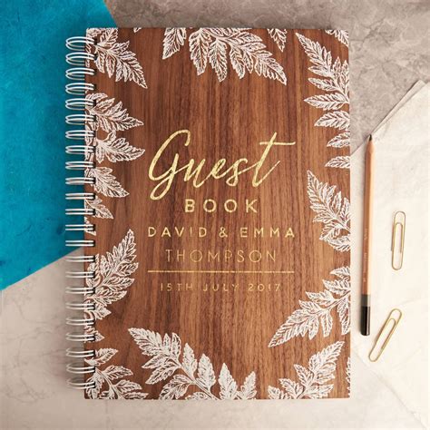 Personalised Gold Botanical Walnut Wedding Guest Book Oakdenedesigns