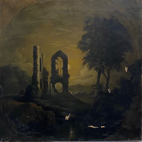 Gothic Oil Painting Of Haunting Ruins 19th Century Regionalist Art