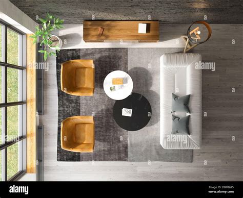 Interior Of Modern Living Room Top View 3d Rendering Stock Photo Alamy