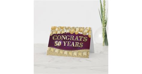 Employee 50th Anniversary Gold Text And Balloons Card Zazzle