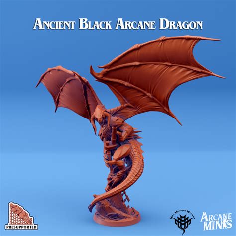 3d Printable Ancient Black Arcane Dragon By Arcane Minis