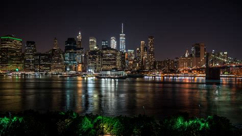 New York Usa Night City Panorama Skyscrapers 4k