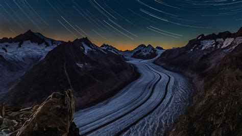 Aletsch Glacier Wallpaper 4k Star Trails Night Time