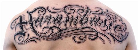 Calligraphy Font For Tattoo Beautiful Custom Script Writing Tattoo On The Back Chronic Ink