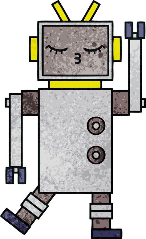 Retro Grunge Texture Cartoon Robot Vector Art At Vecteezy