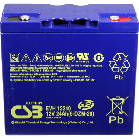 Deep cycle battery 12v 100 amp hour sealed lead acid rechargeable ; CSB Battery EVH 12240 12v 24 AH Sealed Deep Cycle Battery