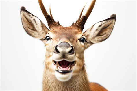Premium Photo Portrait Of Deer Smiling With All His Teethon A White