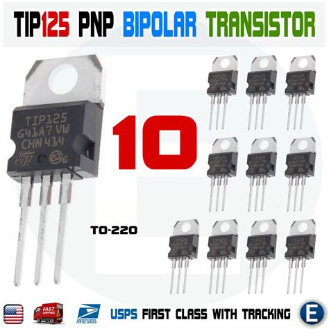 10pcs Tip125 Darlington Power Transistor Bipolar Pnp 5a 60v 65w To 220