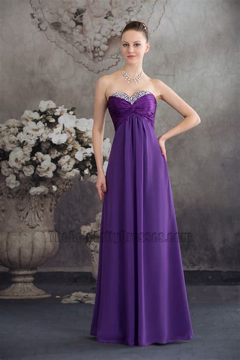Long Purple Strapless Chiffon Bridesmaid Evening Prom Dresses
