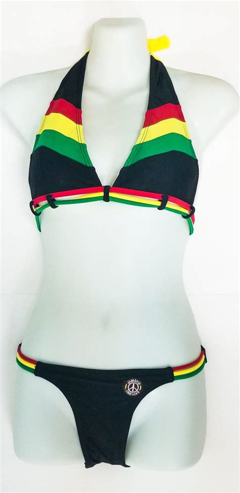 Reggae Girl Reggaerasta Flag Bikini Swimsuit With Rasta String Accents 876 Worldwide
