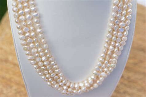 Doubled Rope Necklace Of Natural White Baroque Pearls SKU N