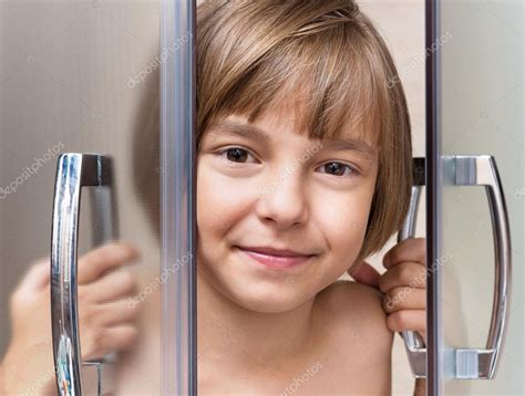 Little Girl Takes A Shower In The Bathroom Stock Photo By ©valiza 105348250