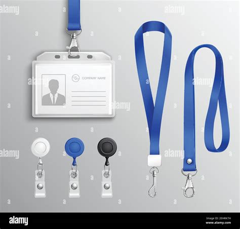 Employees Identification Card Id Badges Holders With Blue Lanyards And