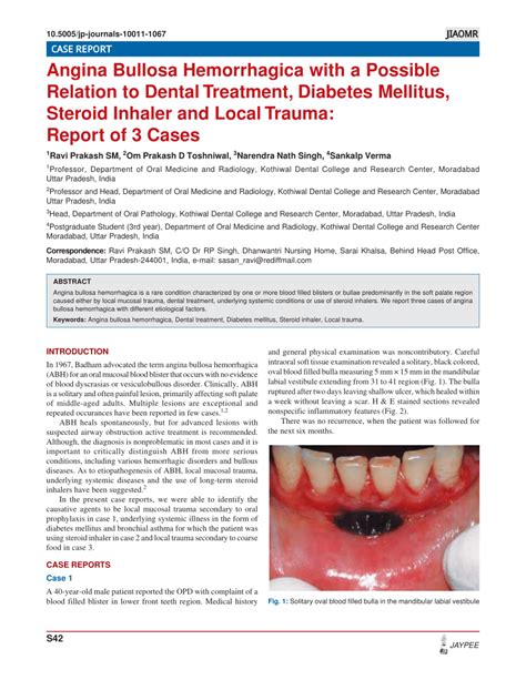 Pdf Angina Bullosa Hemorrhagica With A Possible Relation To Dental