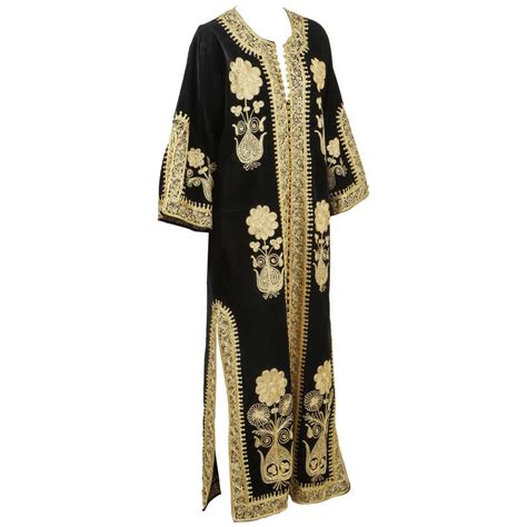 Moroccan Caftan Black Kaftan Embroidered With Gold At 1stdibs