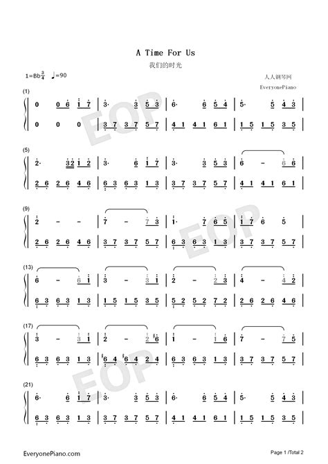 A Time For Us-Romeo and Juliet OST Numbered Musical Notation Preview