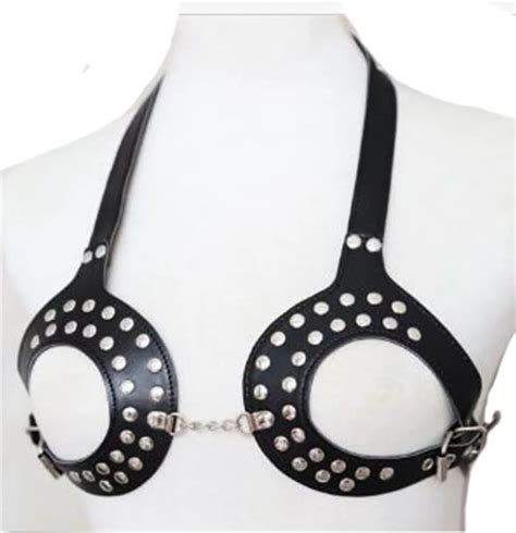 Studed Erotic Bra Leather Exposed Holes Passion Bra BDSM Bondage Restraints Clubwear Sex Toys