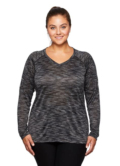 Rbx Rbx Active Womens Plus Size Space Dye Long Sleeve V Neck Shirt