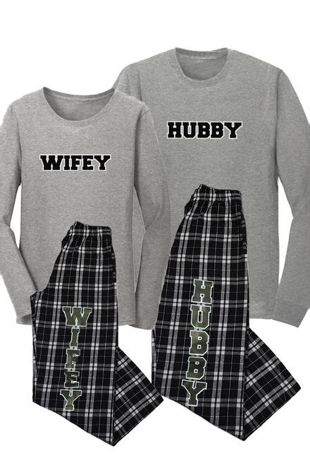 Matching Couple Hubby And Wifey Flannel Pajamas In 2021 Couple Pajamas Matching Couple