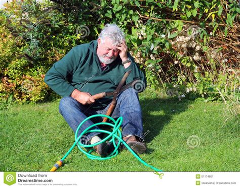Garden Accident Falling Over Man Injured Stock Image Image Of
