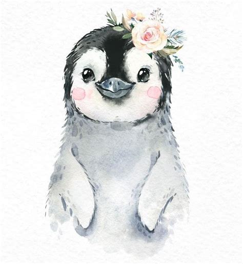 Cute Penguin Illustration Baby Animal Drawings Bear Watercolor