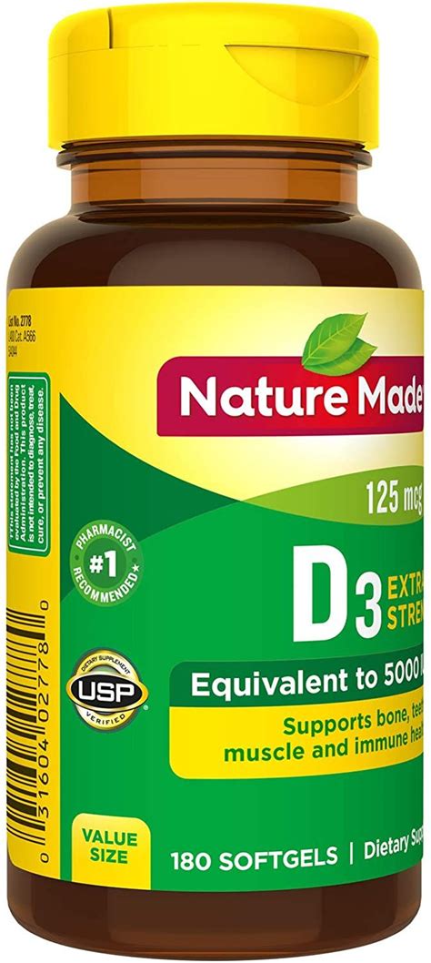 Nature Made Extra Strength Vitamin D3 5000 Iu 125 Mcg