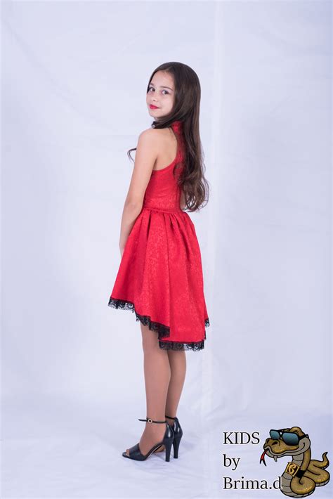 Custom Made Red Jacquard Dress With Asymmetric Skirt Kids By Brimad