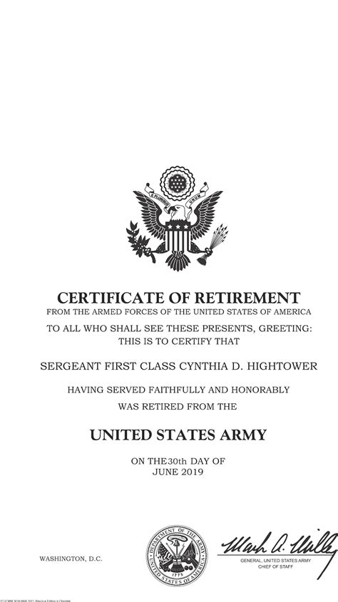 Certificate Of Retirement Us Army Etsy