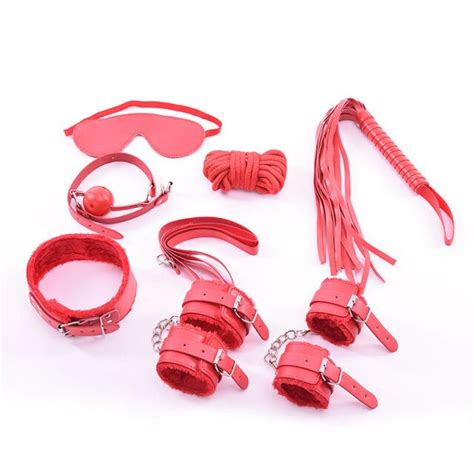 buy 7pcs set handcuffs nipple clamps whip collar adult game toy leather fetish